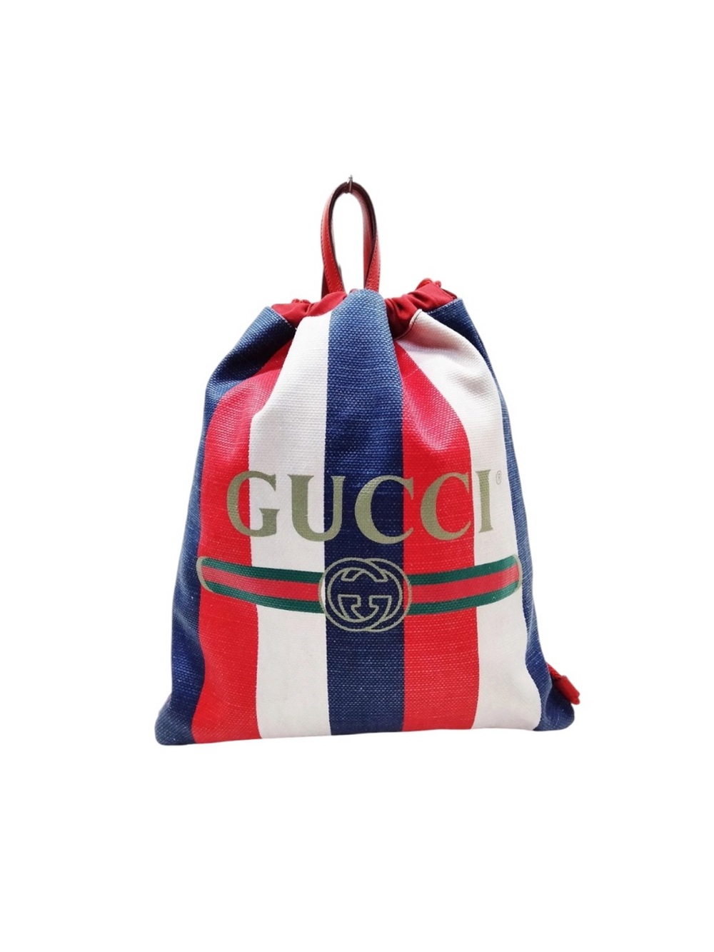 Gucci Red White Blue Striped Logo Drawstring Backpack